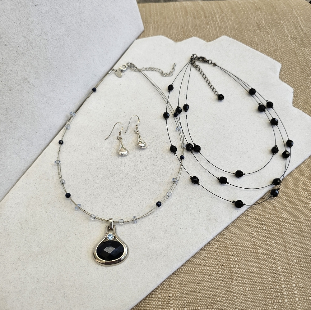 SET! Lia Sophia with 925 Teardrop Earrings & Beaded Choker SET! - Picture 2 of 14